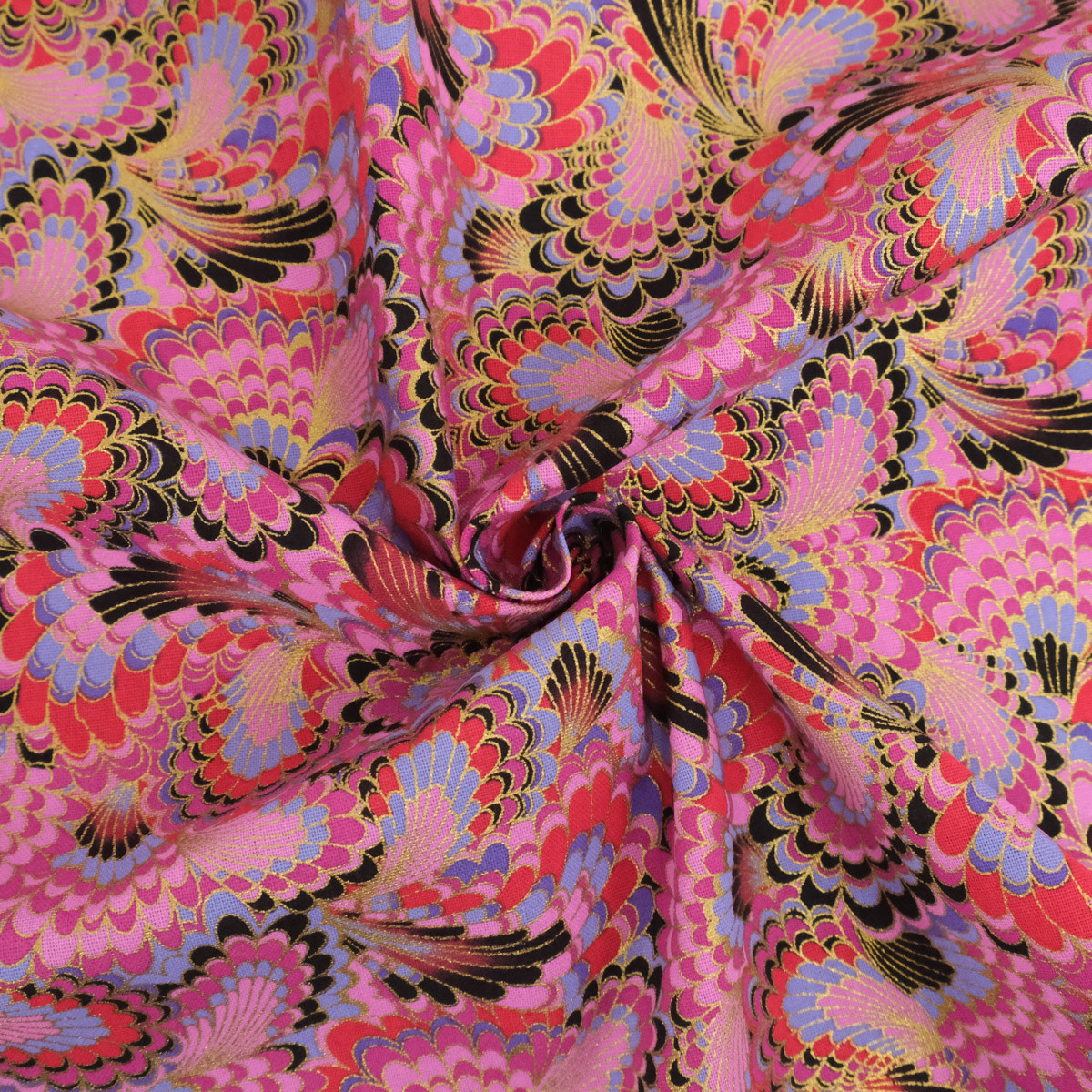 Cotone stampato con lurex, pavone rosa - Maison Klem